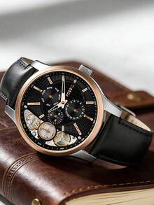 Men's Fossil ME1099 Skeleton Automatic Wrist Watch,Dual‑Tone Metal Case,Black Textured Band,Day‑Date Display,Vintage Business Dress Mechanical Watch - Black - View 2