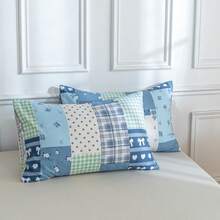 2/3pcs Boho Floral Patchwork Duvet Cover Set, Soft Brushed Polyester With Bow Print, Zipper Closure, Machine Washable, Water-Washed Denim Blue, All-Season Use For Bedroom/Home, Perfect Gift For Women & Teens - Blue and White - View 5