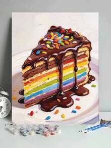Adult & Beginner Digital Oil Painting Kit, Rainbow Cake, Easy Acrylic Painting Supplies (Includes Brushes & Paints), Suitable For Home Decor, Ideal Gift For Holiday. - Sets - View 2