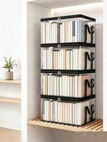 4pcs Transparent White-Edged Storage Bags, Dual Handle Portable Easy Loading, Dust-Proof Organizer Bags, Large Capacity Durable Foldable, Easy Storage And Classification, Suitable For Bedroom, Classroom And Dormitory Book Moving - White - View 9