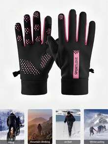 Waterproof Anti-Slip Touchscreen Compatible Warm Gloves - Lightweight Windproof Outdoor Gloves (Suitable For Running, Cycling, Driving, Hiking); Neutral Winter Gloves; Christmas Gift - Hot Pink - View 2