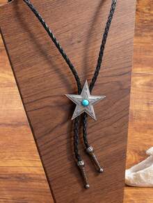 Western Cowboy Style Five-Pointed Star Bolo Tie, Western Cowboy Bolo Tie Rope Bow Tie Shirt Collar Decorative Necklace - Style 3 - View 2