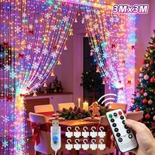 1 Pack, 300/200/100 LED Christmas Curtain Lights With Remote Control, USB Powered, 8 Lighting Modes, Timer Hanging Fairy String Lights For Bedroom, Wall, Wedding, Party, Christmas Decoration - Multi-color light - View 10