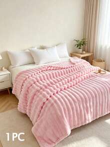 1pc Luxury Reversible Faux Fur Blanket - Cozy Striped Flannel, Lightweight & Breathable, Cloud-Like Softness, Suitable For Office, Camping, Sofa - Multipurpose Polyester Bedspread, Perfect Christmas Gift, Displayed Size: 200*230cm - Pink - View 3