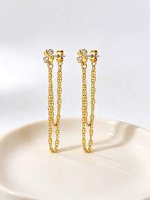 Exquisite Lucky Four-Leaf Clover Chain Tassel Earrings, Elegant And Sophisticated, Perfect Gift Choice, Suitable For Daily Wear, All Seasons - Gold - View 3