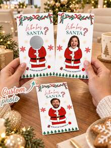 1/3pcs Custom Photo Who Has Santa Scratch Off Game Cards, Personalized Xmas Reveal Scratch Cards, Christmas Family Gathering Guessing Game, Holiday Party Favors Supplies - Multicolor - View 6