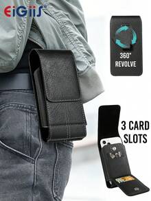 EIGIIS Phone Holster For Men Belt With Clip, Phone Clip For Belt With Rotatable Back Clip, Phone Pouch Compatible With 7.0 Inches Or Smaller - Black - View 2