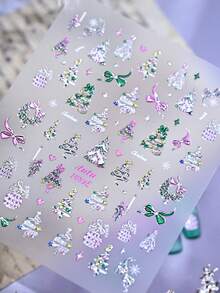 Luxury Gold Trim Christmas Nail Stickers 5D 3D Christmas Tree & Gift Pattern Nail Decals Holiday Nail Art DIY Accessories - Multicolor - View 8