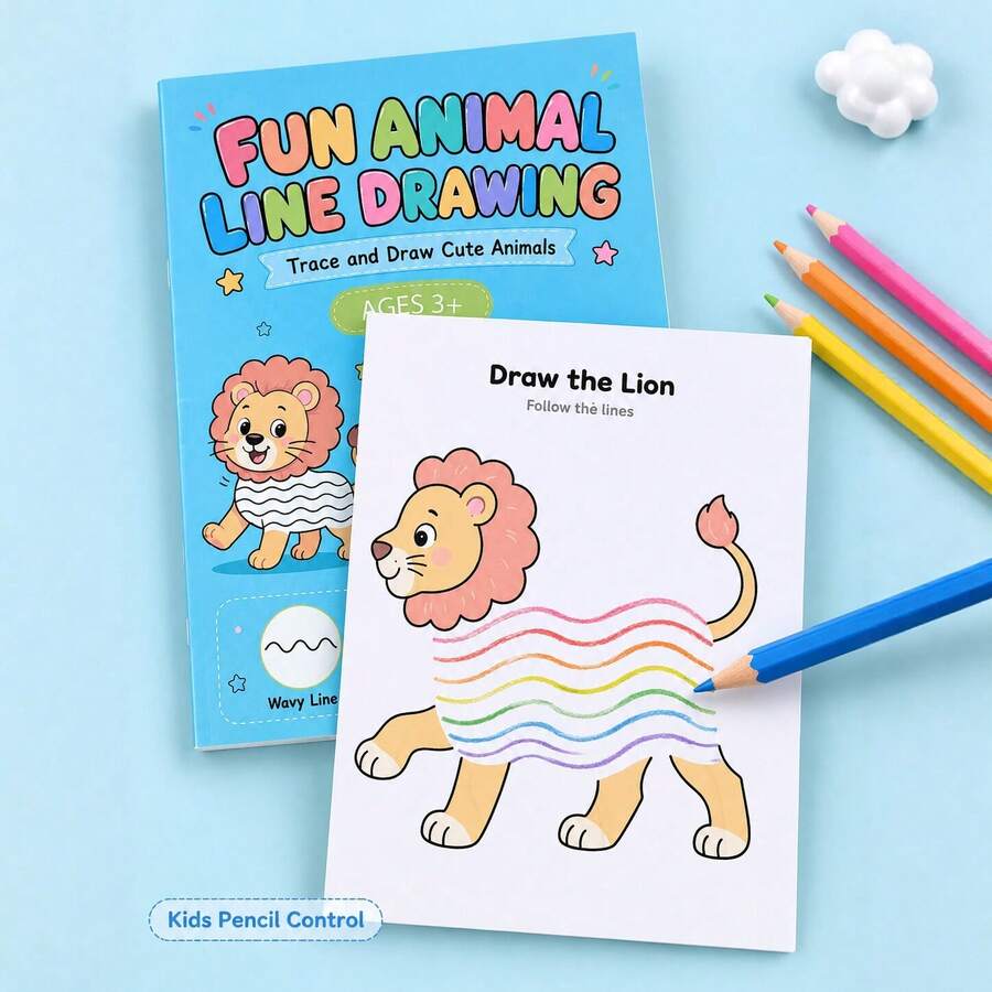 Children's Animal Line Drawing Practice Book, Preschool Pencil Control Exercise Workbook, Fun Line Drawing & Coloring Activity Book, Early Learning Toy, Suitable For 3+ Years Old Kids Christmas Birthday Party Favors And Christmas Stocking Stuffers