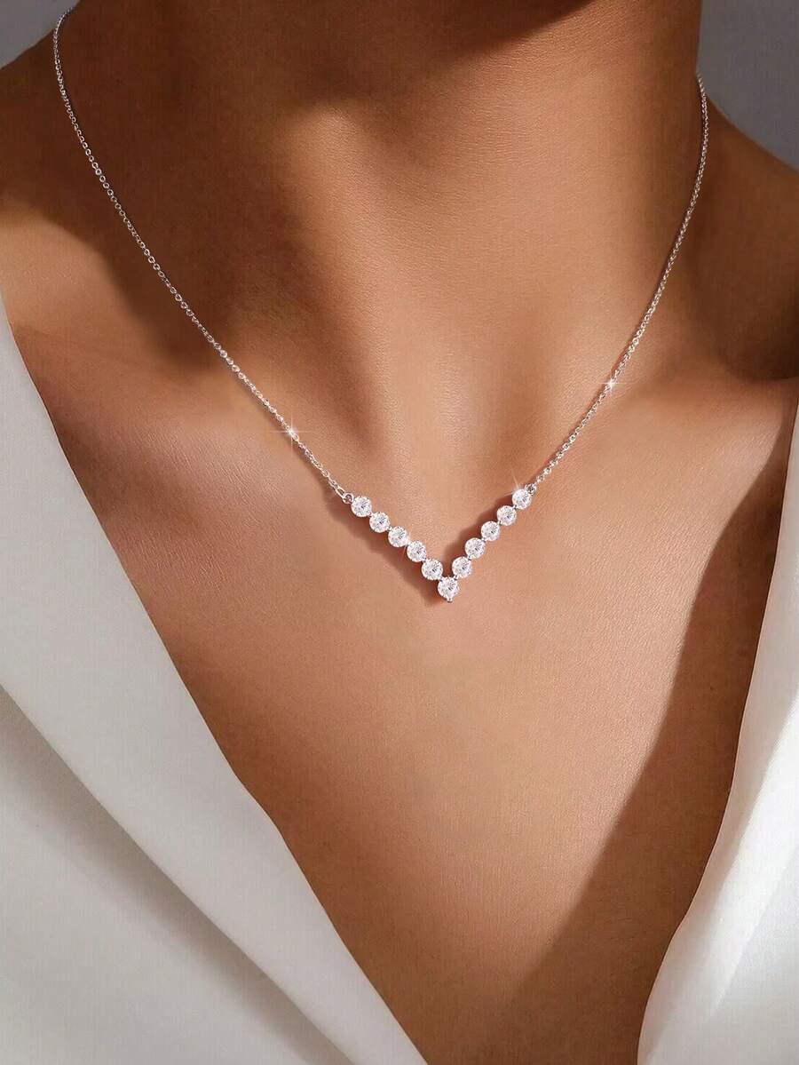 1pc Elegant Cubic Zirconia Pendant Necklace, Exquisite Women's Gift, Suitable For Birthday, Party, Holiday