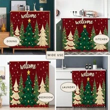1pc Christmas Series Welcome Christmas Tree Pattern Printed Polyester Short Velvet Table Skirt, Kitchen Cabinet Cover Curtain, Easy To Hang, Ideal For Home Decor, Suitable For Kitchen Cabinets, Laundry Cabinets, Storage Cabinets, Etc., Can Be Used As Window Short Curtain Valance - Multicolor - View 8