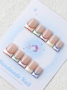 10PCS-Handmade Press On Nails, Square Shape, Fake Nails, Fall Nails,Y2K Style, Sturdy, Reusable, White, Paired With French Style, 3D Design, Suitable For Autumn,Winter,Daily Wear, Parties, Vacations, And Also The Best Holiday Gift For Women. - White - View 3
