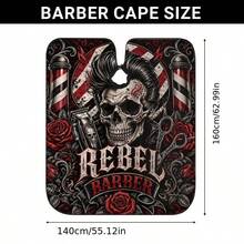 1pc Skull Rose Print Barber Cape, Gothic Personalized Hair Styling Costume, Dual-Use For Barber Shop And Home Haircutting - Multicolor - View 3