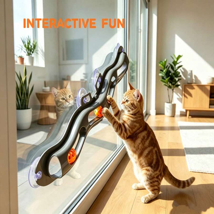 1 Set Foldable Cat Toy, Includes Suction Cup Wave Design Cat Scratching Board And Track Ball, Fun Track Ball For Cats