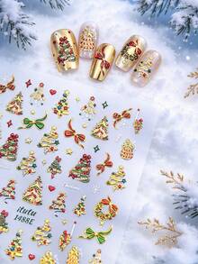 Luxury Gold Trim Christmas Nail Stickers 5D 3D Christmas Tree & Gift Pattern Nail Decals Holiday Nail Art DIY Accessories - Multicolor - View 4