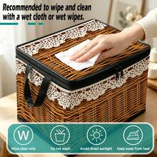 1pc Foldable Storage Box, 2D Printed Retro Rattan Lace Pattern, 200gsm Polyester Fabric With Zipper & Reinforced Handles, Large Capacity Organizer Bin For Dolls, Small Gadgets, Toys, Great For Playroom, Bedroom, Closet - Multicolor - View 7