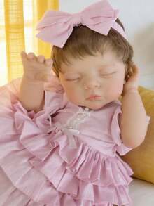 Muñeca bebé reborn dormida de 48 cm, pintura 3D con venas visibles, cuerpo de tela, viste vestido rosa, realista, coleccionable, regalo de cumpleaños, juguete para jugar a las casitas y para la hora de dormir, incluye chupete - muñeca bebé - Ver 3