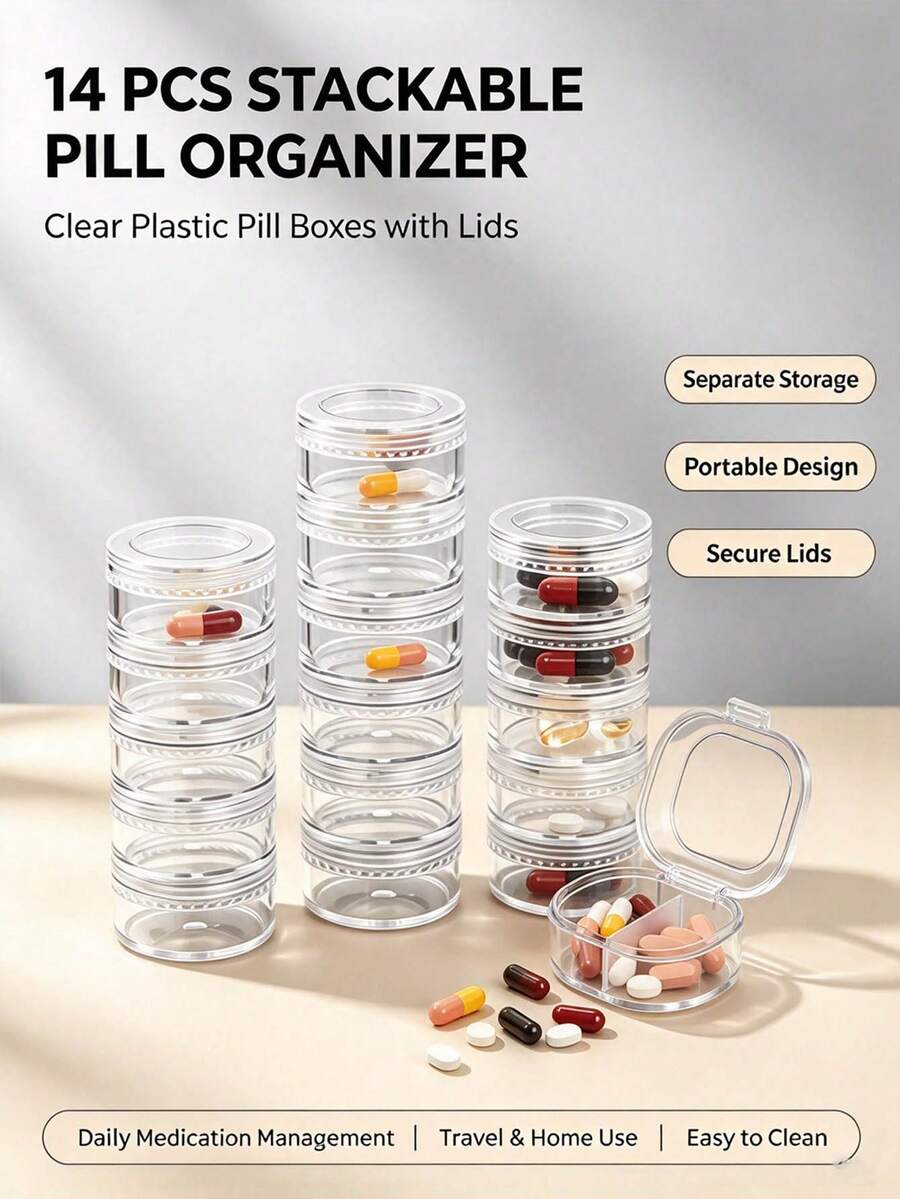 14/7/1pc Multi-Function Storage Box - Jewelry Box - Item Box, Rotatable Opening, Can Store Medicine, Sealed And Moisture-Proof, Multi-Function Storage Box, Convenient For Travel