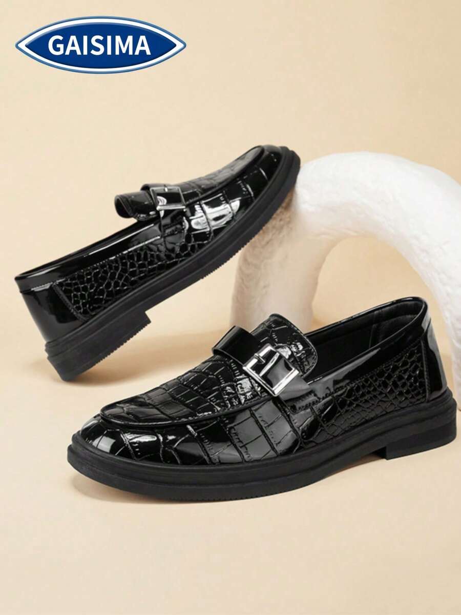 GAISIMA Sepatu Loafer Pria Hitam, Dekorasi Gesper Logam, Sepatu Slip-On untuk Bisnis, Cocok untuk Pemakaian Sehari-hari, Pesta, dan Pakaian Musim Gugur/Dingin - Hitam - View 1
