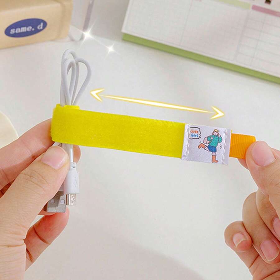 4Pcs/Set Cute Cable Organizer Straps Cartoon Earphone USB Charger Cable Wire Management Strap Kawaii Hook And Loop Cable Tie