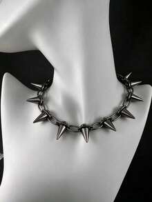 1pc Punk Studded Choker Necklace, Y2K Rock Style Chunky Chain Neck Decor, Suitable For Women's Party And Daily Wear, Music Festival Dance Party Accessory, Halloween Accessory (Material Is CCB Plastic, Relatively Lightweight) - Black - View 7