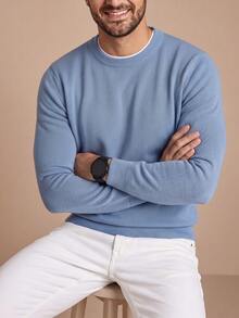 Men's Classic Crew Neck Long Sleeve Sweater, Essential For Business Dinners And Daily Social Gatherings In Autumn/Winter - Baby Blue - View 6
