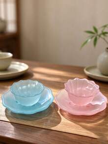 1 Set Exquisite High-Value Practical Textured Matte Crystal Petal Glass Tea Cup & Saucer Tea Set, Tea Ceremony Tea Ware, Home Decor, Suitable For Tea Tasting, Leisure, Daily Use, Unique Asymmetric Elegant Design, Holiday Gift, Christmas Gift - Multicolor - View 10