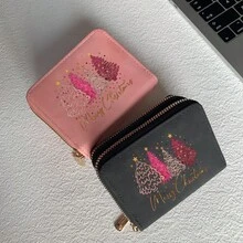 Christmas Fashion Print Card Holder Lightweight Fashionable Wallet Suitable For Daily Use For Women Double Zipper Mini Wallet Purse Wallet Card Wallet - Multicolor - View 4