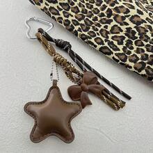 1pc Vintage Brown Tone Bag Charm, With PU Material Star, Bow And Braided Rope, Bowknot Pendant. Keychain, Bag Charm, Keyring, Wallet Charm, Car Accessory, Happy Dog, Wallet Charm And Accessory, Women's Car Accessory, Bag Charm Pendant - Multicolor - View 2