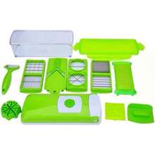 Picador de verduras multifuncional con caja de almacenamiento, cuchillas de acero inoxidable y pelador para cocina - Verde - Ver 5