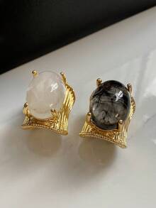 2pcs Exaggerated Fashion Resin Rings Set Suitable For Women's Daily Wear And Party - Yellow Gold - View 3