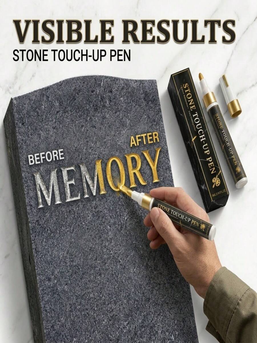 Premium Gold Stone Touch-Up Marker Pen For Faded Text Repair, Long-Lasting Weather-Resistant Paint Marker For Marble, Granite, Quartz, And Outdoor Memorials, Precise Fine Tip For DIY Engraving And Stone Restoration - Multicolor - View 1