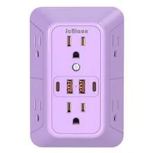 Outlet Extender, Surge Protector Outlet With 6-Multi Plug Outlet And 4 USB Ports(2 USB C), 3-Sided Power Strip Wall Charger, Multiple-Plug Outlet Splitter For Home Travel Office - Purple - View 11