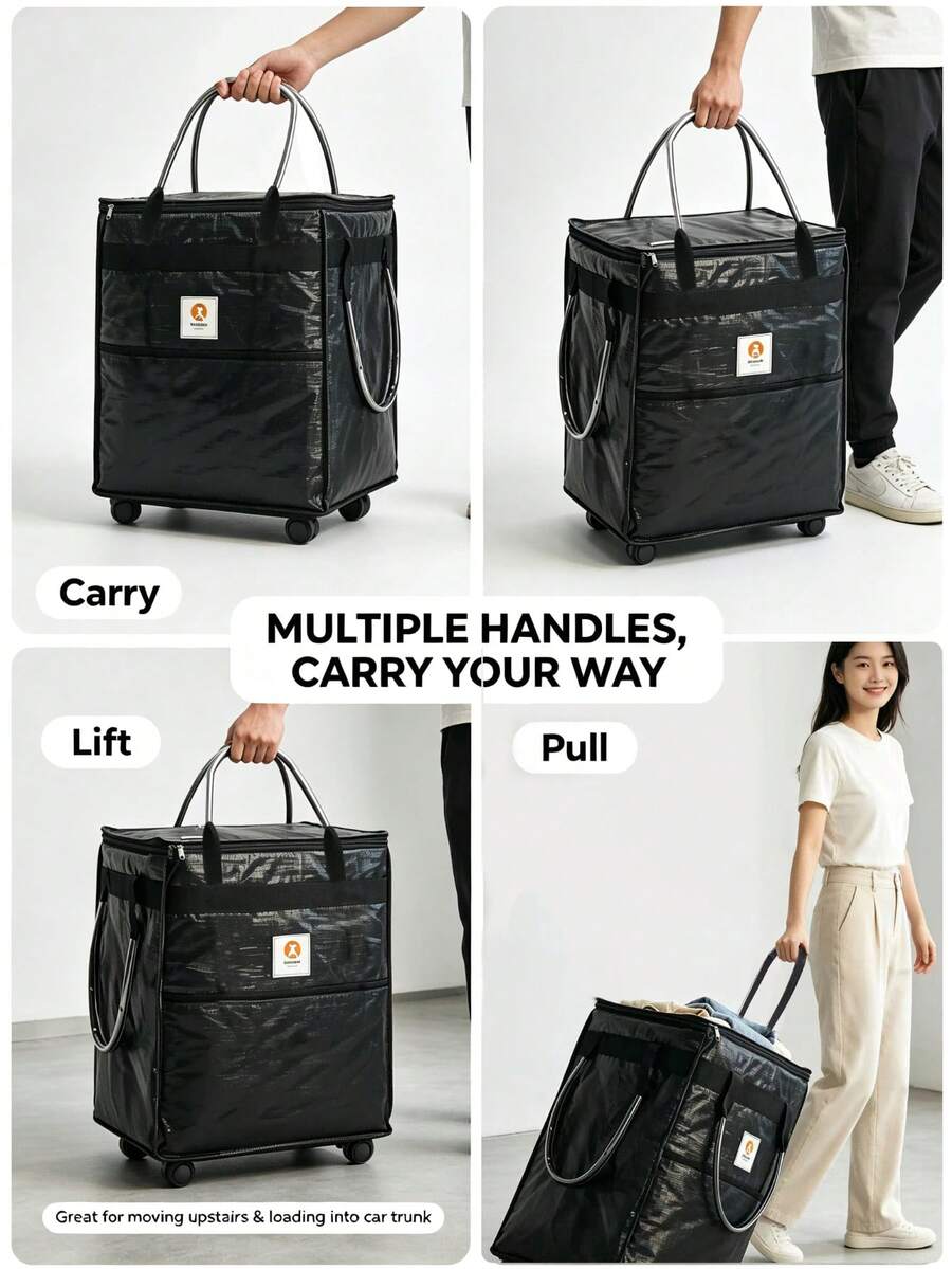 Foldable Storage Bag, Detachable 5-Wheel Design, 3-In-1 Carrying/Pulling/Hand-Carry Mode, Large Capacity Wear-Resistant Fabric, Compact Size After Storage. Suitable For Shopping, Moving, Travel, Camping And More Scenarios, Detachable Wheels Quickly Transform Into Regular Handbag, Multi-Functional And Convenient - Multicolor - View 1
