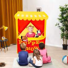 Alvantor, tienda de limonada, teatro de marionetas, casa de juegos, tienda de juegos, escenario para niños, juego de mesa con puerta y cortina, muebles de teatro para niños pequeños, 28"X20"X41"H, amarillo, 8032. - Amarillo - Ver 6