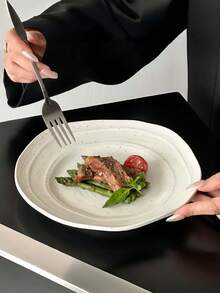 1pc Ins Style Minimalist Premium Elegant Highly Attractive Plate, Suitable For Pasta, Dessert, Fruit, Salad, Steak, Cake, Etc., Ideal For Restaurant, Kitchen, Party, Gift, Personal Use - White - View 10