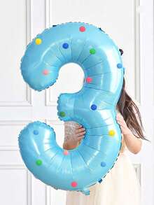 2pcs 40-Inch Blue Number Foil Balloons With Colorful Plush Balls, Suitable For Birthday Party Decoration, Baby Shower, Celebration (Self-Adhesive Plush Balls, Random Color) - Multicolor - View 4