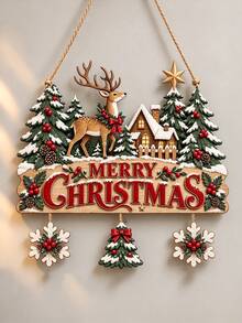 1PC 2D Flat Christmas Wooden Door Sign, Rustic Country Style Hanging Plaque With Rope, For Front Door Porch Entryway, Irregular Christmas Home Decor, Christmas Decrations, Perfect Christmas Gift For Family Friends, Holiday Gift - Multicolor - View 8
