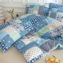 2/3pcs Boho Floral Patchwork Duvet Cover Set, Soft Brushed Polyester With Bow Print, Zipper Closure, Machine Washable, Water-Washed Denim Blue, All-Season Use For Bedroom/Home, Perfect Gift For Women & Teens - Blue and White - View 7