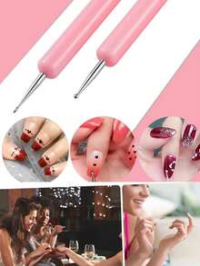 5/3/1-Piece Random Style Dual-Ended Dotting Pen Nail Art Tool Set, Includes Dotting Pen Tips, Pink - Pink - View 5