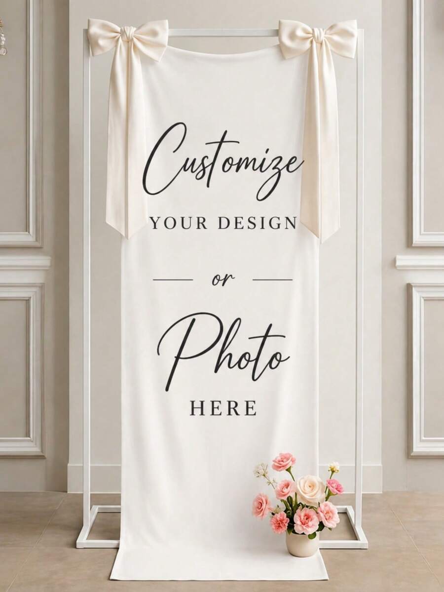 Customized Bride & Groom Name/Date Wedding Banner - Customizable Wedding Party, Baby Shower, Bridesmaid Party, Wedding Welcome Decor - Wrinkle-Resistant Backdrop Suitable For Lawn, Garden, Banquet Hall - Easy To Hang - Multicolor - View 1