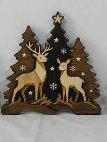 3pcs Christmas Wooden Forest Reindeer Tabletop Centerpiece, Layered Wooden Christmas Tree Hanging Decor, Holiday Party Home Desktop Bookshelf Winter Decoration - Multicolor - View 12
