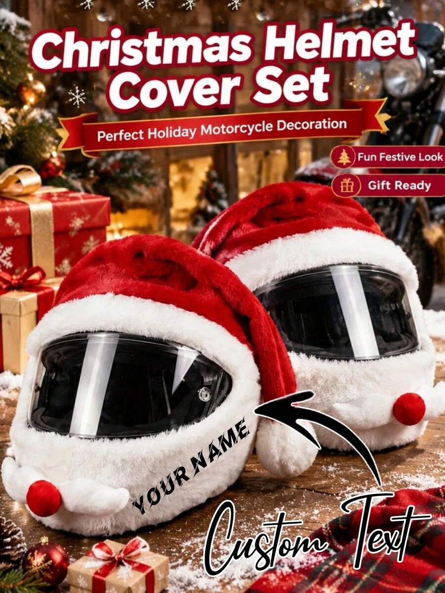 Customizable Santa Claus Motorcycle Helmet Cover, Christmas Plush Full Face Helmet Protector, Cute Santa Beard & Red Nose Helmet Decoration, Holiday Riding Gear Accessory For Motorcycle And Scooter Riders - Multicolor - View 1