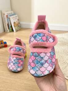 Fish Scale Kids Indoor Slippers Girls Soft Rubber Sole Lightweight Warm Comfortable Colorful Leopard Print Hook And Loop Toddler Mid-Child Autumn Winter - Multicolor - View 5