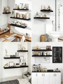 Hanging Storage Rack, Solid Wood Shelf, Wall Mount Display Rack, Space Saving, Decorative And Storage Functions, Suitable For Living Room, Bedroom, Bathroom And Kitchen; Wall Mount Bookshelf, Wall Storage Rack - A - View 5