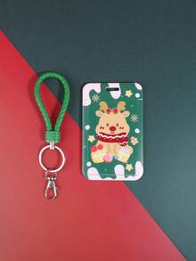 1PC Retro Christmas Plastic Card Holder, Beautiful Pattern Design Portable Card Case With Lanyard,Gift For Friends - Multicolor - View 21