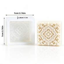 French Lace Flower Embossed Silicone Soap Mold, European Style Square Manual Soap Making Mold, Reusable & Easy To Demold - Transparent White - View 9