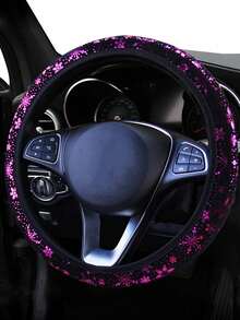 Ipcs Snowflake Print Car Steering Wheel Protector, Elastic Breathable SteeringWheelCover, Car Interior Accessories. - Multicolor - View 3