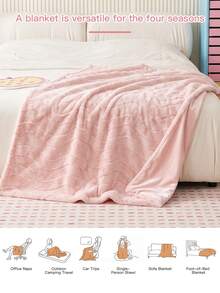HONEYMOON 1pc Super Soft Wave Faux Rabbit Fur Throw, Pink Bedroom Decor, Casual Nap Blanket For Office, Room Decor, Suitable For Napping, Office, Camping, Sofa - Multi-Functional Polyester Bedspread, Winnter Home Decor, Perfect Christmas Gif - Pink - View 6