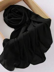 1pc Solid Color Fashionable Rectangular Textured Chiffon Hijab Scarf - Black Chiffon - View 3
